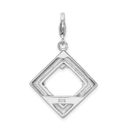 Sterling Silver Amore La Vita Rhodium-Plated Polished Antiqued Photo Charm With Fancy Lobster Clasp
