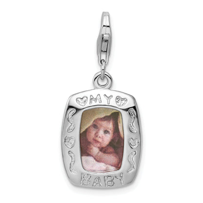 Sterling Silver Amore La Vita Rhodium-Plated Polished My Baby Frame Charm With Fancy Lobster Clasp
