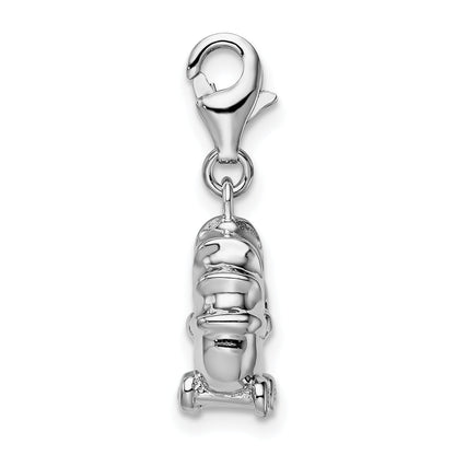 Sterling Silver Amore La Vita Rhodium-Plated Polished 3-D Baby Carriage Charm With Fancy Lobster Clasp