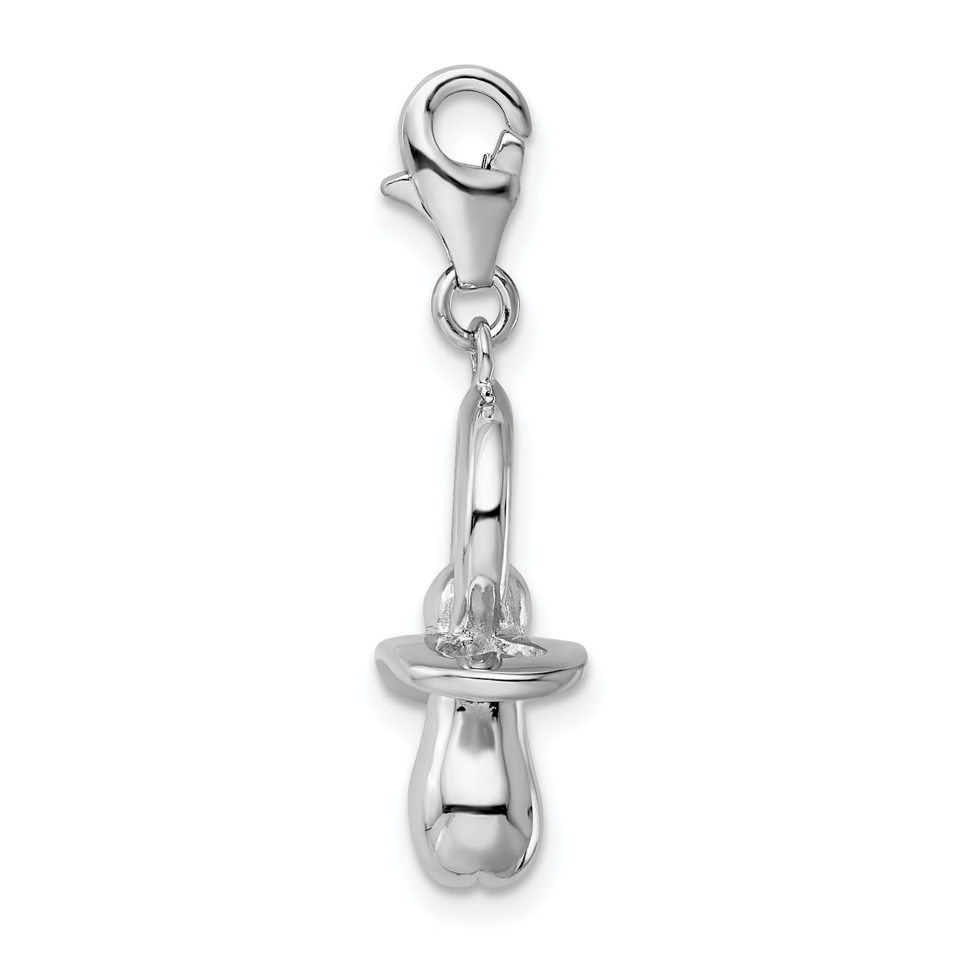 Sterling Silver Amore La Vita Rhodium-Plated Polished 3-D Pacifier Charm With Fancy Lobster Clasp