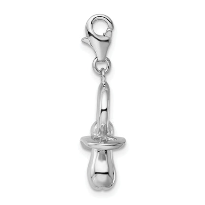 Sterling Silver Amore La Vita Rhodium-Plated Polished 3-D Pacifier Charm With Fancy Lobster Clasp