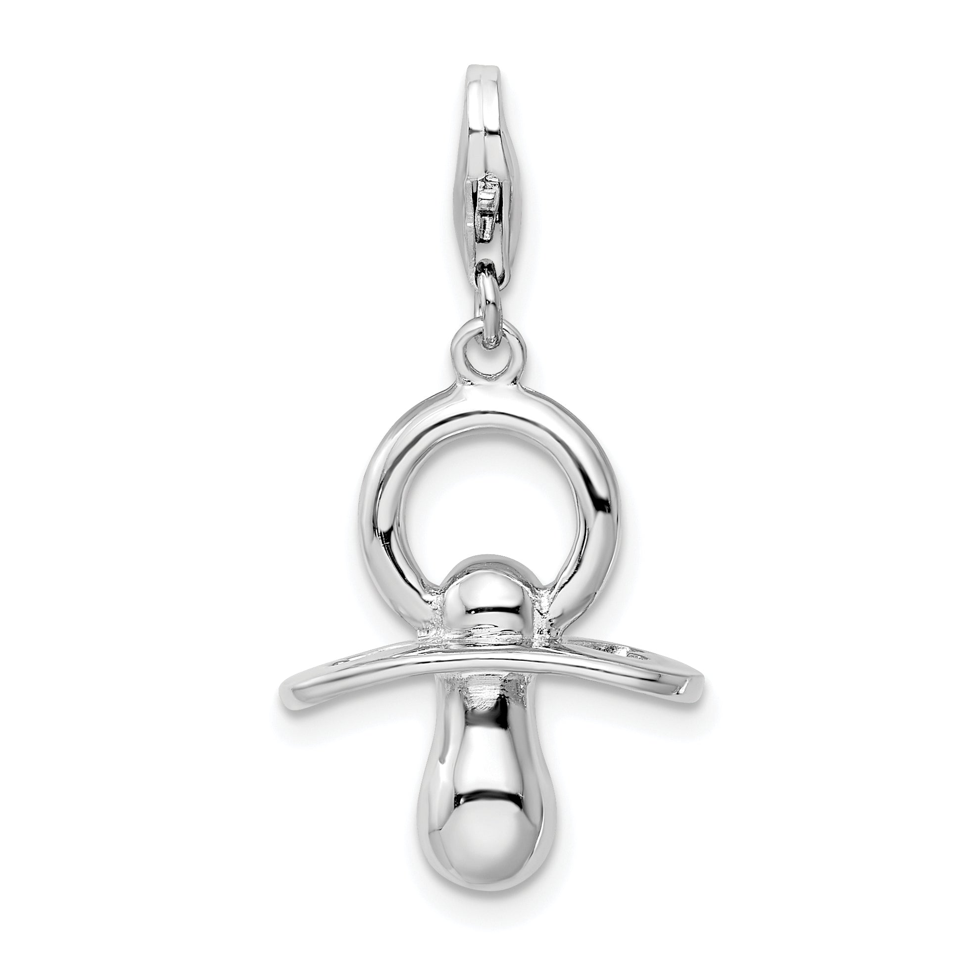 Sterling Silver Amore La Vita Rhodium-Plated Polished 3-D Pacifier Charm With Fancy Lobster Clasp