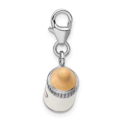 Sterling Silver Amore La Vita Rhodium-Plated Polished 3-D Enameled Baby Bottle Charm With Fancy Lobster Clasp