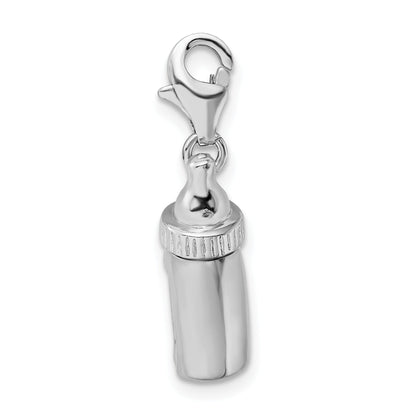 Sterling Silver Amore La Vita Rhodium-Plated Polished 3-D Baby Bottle Charm With Fancy Lobster Clasp