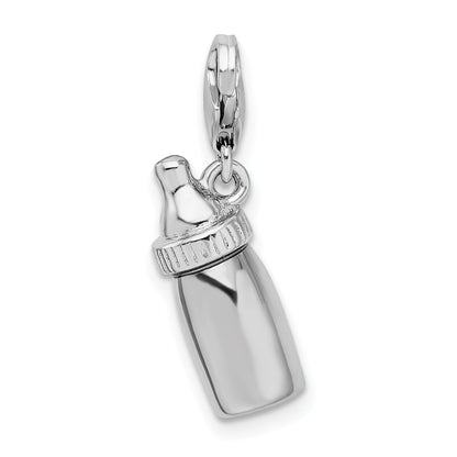 Sterling Silver Amore La Vita Rhodium-Plated Polished 3-D Baby Bottle Charm With Fancy Lobster Clasp