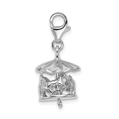 Sterling Silver Amore La Vita Rhodium-Plated Polished 3-D Moveable Carousel Charm With Fancy Lobster Clasp