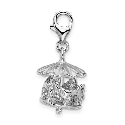 Sterling Silver Amore La Vita Rhodium-Plated Polished 3-D Moveable Carousel Charm With Fancy Lobster Clasp