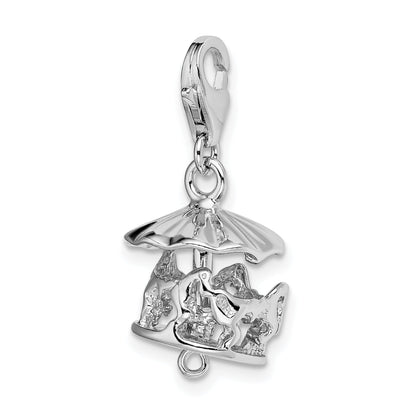 Sterling Silver Amore La Vita Rhodium-Plated Polished 3-D Moveable Carousel Charm With Fancy Lobster Clasp