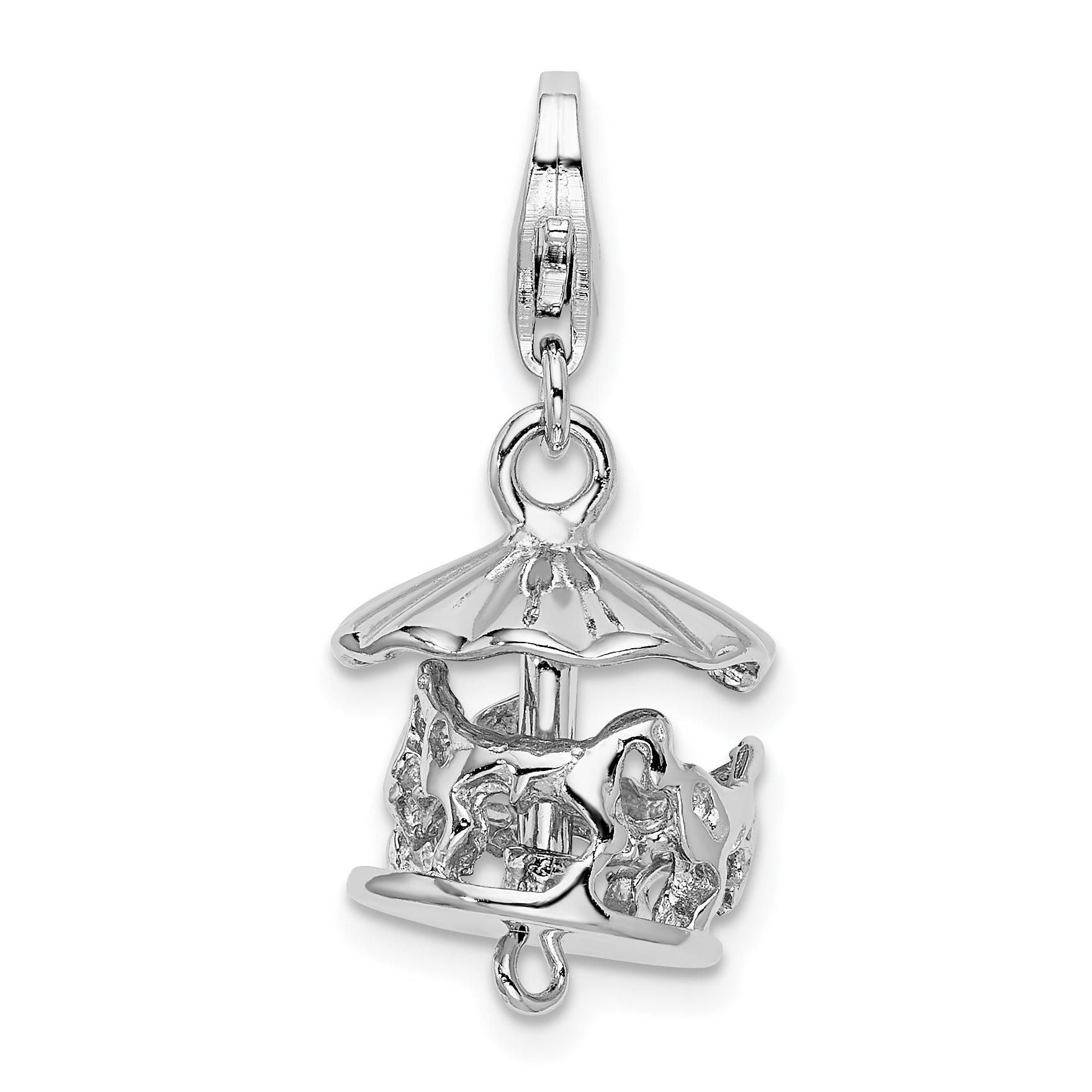 Sterling Silver Amore La Vita Rhodium-Plated Polished 3-D Moveable Carousel Charm With Fancy Lobster Clasp