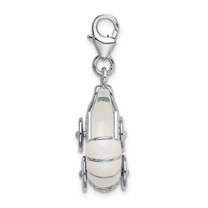 Sterling Silver Amore La Vita Rhodium-Plated Polished 3-D Enameled Baby Carriage Charm With Fancy Lobster Clasp