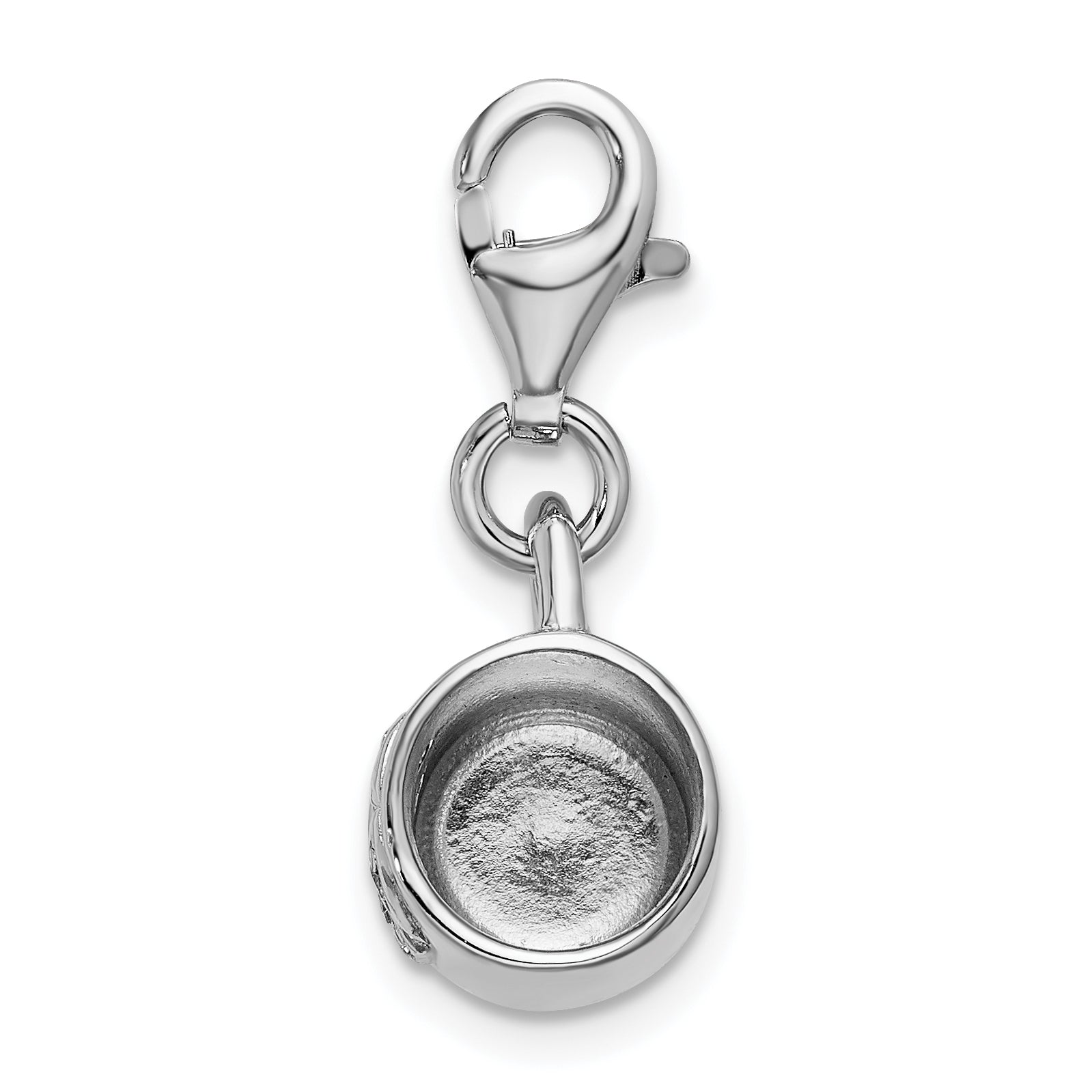 Sterling Silver Amore La Vita Rhodium-Plated Polished 3-D Baby Cup Charm With Fancy Lobster Clasp