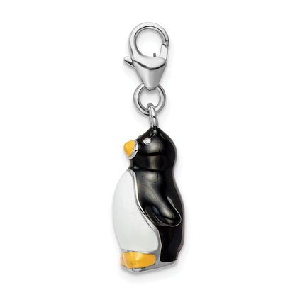 Sterling Silver Amore La Vita Rhodium-Plated Polished 3-D Enameled Penguin Charm With Fancy Lobster Clasp