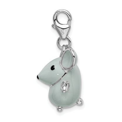 Sterling Silver Amore La Vita Rhodium-Plated Polished 3-D Enameled Grey Mouse Charm With Fancy Lobster Clasp