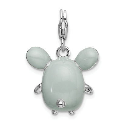 Sterling Silver Amore La Vita Rhodium-Plated Polished 3-D Enameled Grey Mouse Charm With Fancy Lobster Clasp
