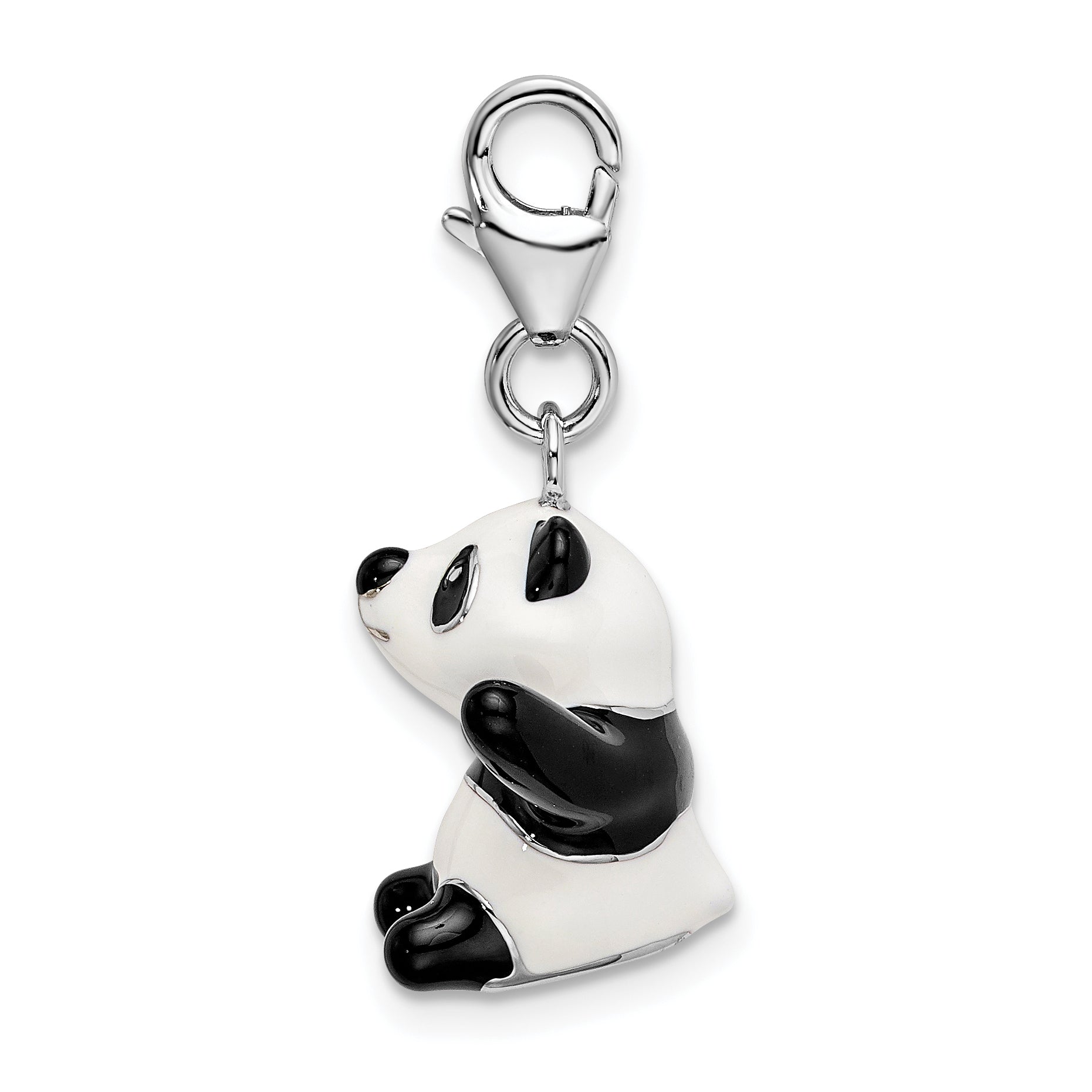 Sterling Silver Amore La Vita Rhodium-Plated Polished 3-D Enameled Panda Charm With Fancy Lobster Clasp