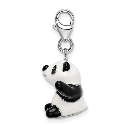 Sterling Silver Amore La Vita Rhodium-Plated Polished 3-D Enameled Panda Charm With Fancy Lobster Clasp