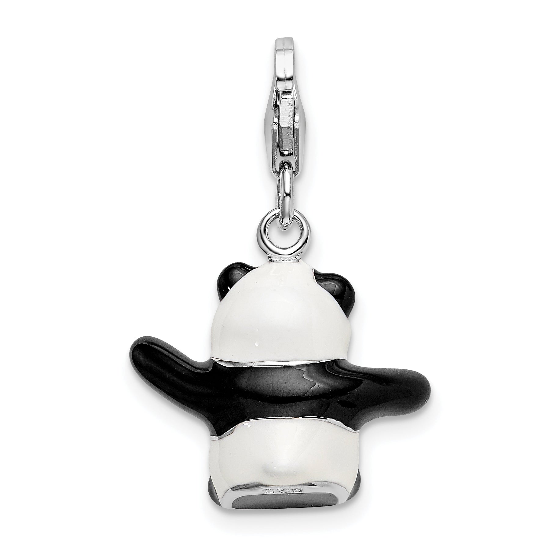 Sterling Silver Amore La Vita Rhodium-Plated Polished 3-D Enameled Panda Charm With Fancy Lobster Clasp