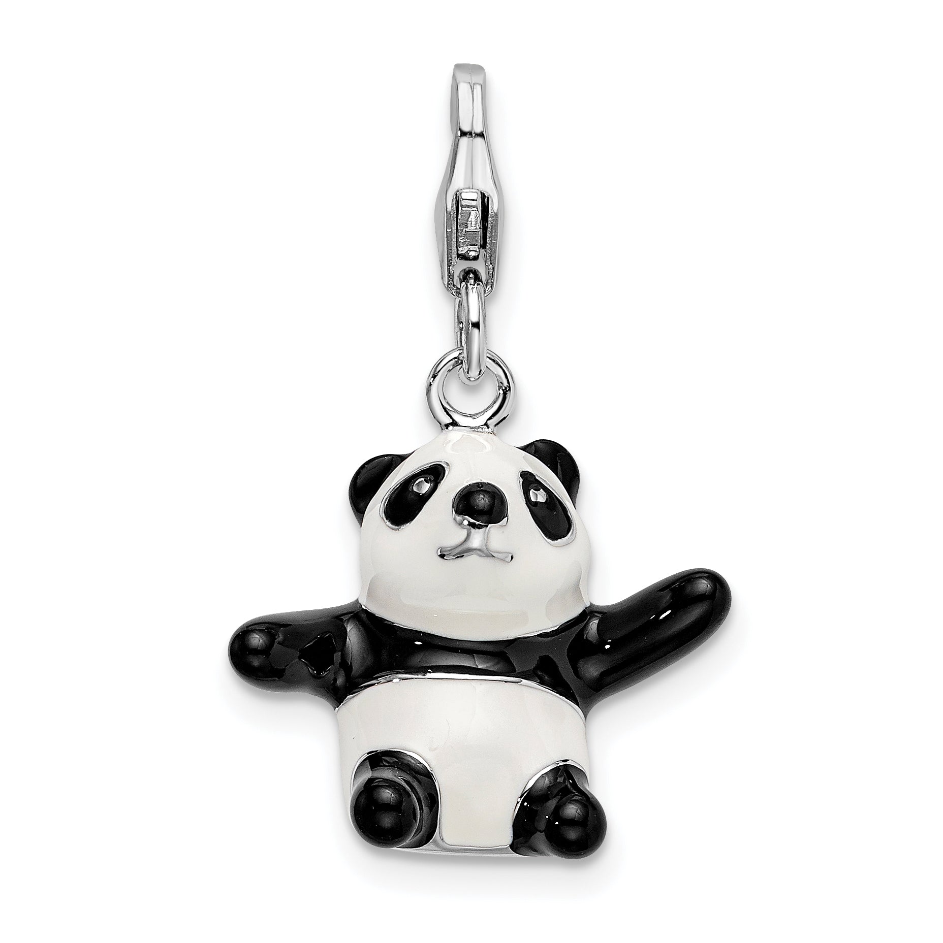 Sterling Silver Amore La Vita Rhodium-Plated Polished 3-D Enameled Panda Charm With Fancy Lobster Clasp