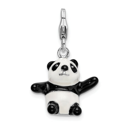 Sterling Silver Amore La Vita Rhodium-Plated Polished 3-D Enameled Panda Charm With Fancy Lobster Clasp