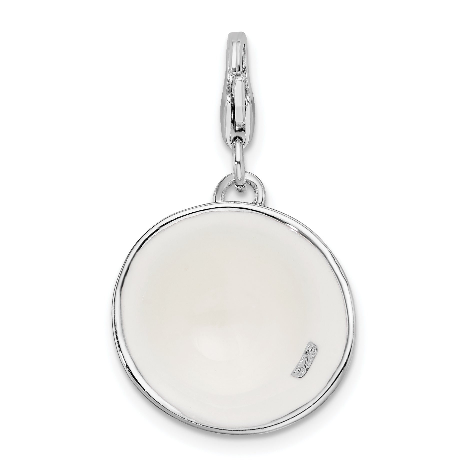 Sterling Silver Amore La Vita Rhodium-Plated Polished 3-D Black And White Enameled Hat Charm With Fancy Lobster Clasp