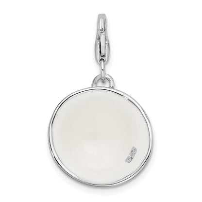 Sterling Silver Amore La Vita Rhodium-Plated Polished 3-D Black And White Enameled Hat Charm With Fancy Lobster Clasp