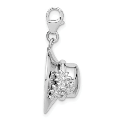 Sterling Silver Amore La Vita Rhodium-Plated Polished 3-D Enameled Hat Charm With Fancy Lobster Clasp