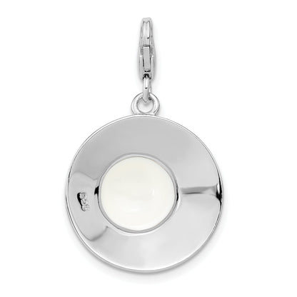 Sterling Silver Amore La Vita Rhodium-Plated Polished 3-D Enameled Hat Charm With Fancy Lobster Clasp