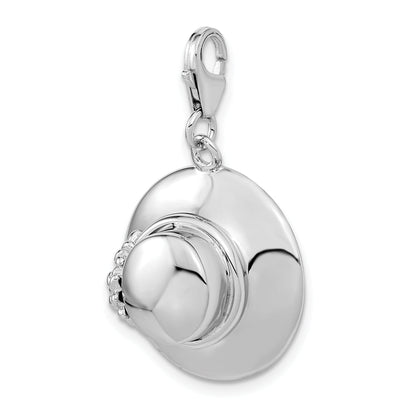 Sterling Silver Amore La Vita Rhodium-Plated Polished 3-D Enameled Hat Charm With Fancy Lobster Clasp