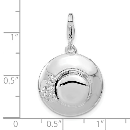 Sterling Silver Amore La Vita Rhodium-Plated Polished 3-D Enameled Hat Charm With Fancy Lobster Clasp