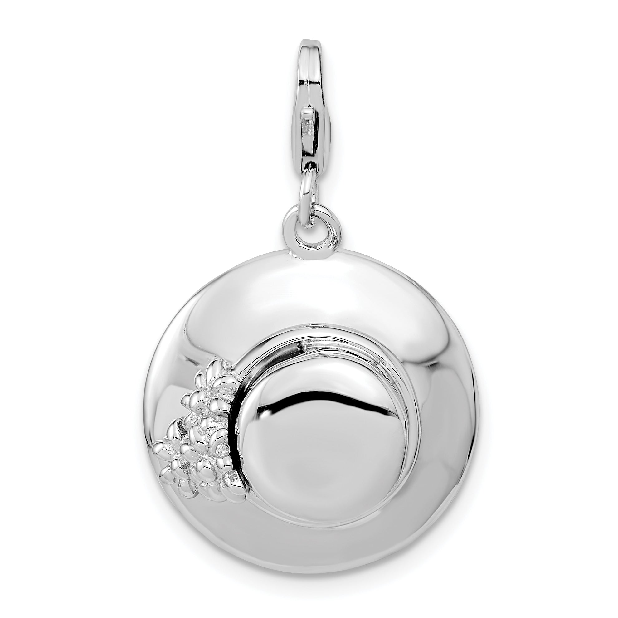 Sterling Silver Amore La Vita Rhodium-Plated Polished 3-D Enameled Hat Charm With Fancy Lobster Clasp