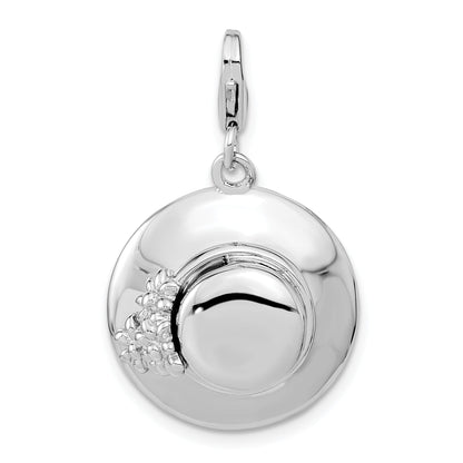 Sterling Silver Amore La Vita Rhodium-Plated Polished 3-D Enameled Hat Charm With Fancy Lobster Clasp