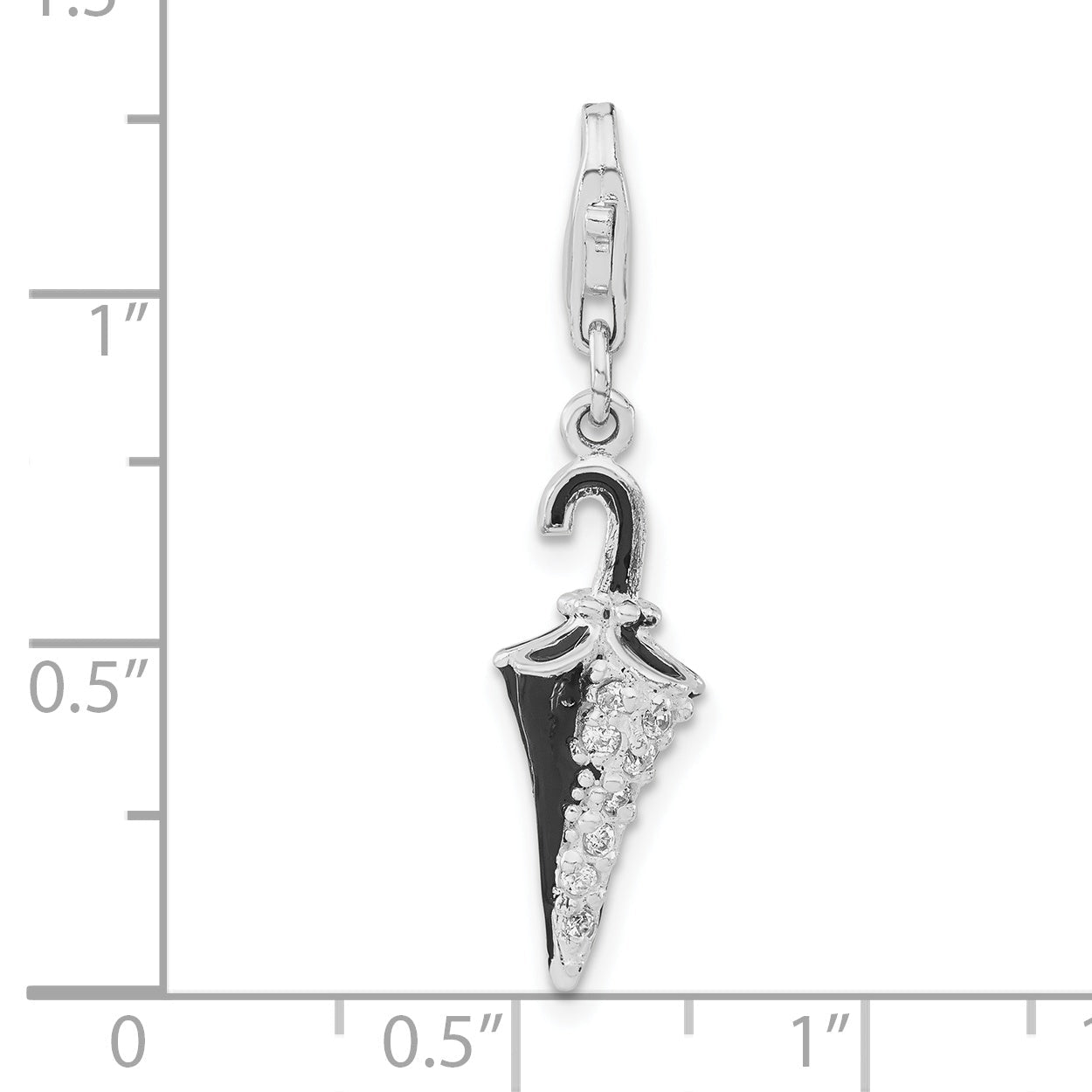 Sterling Silver Rhodium-Plated 3-D Enameled & Cz Parasol W/Lobster Clasp Charm