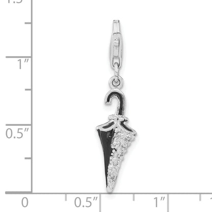 Sterling Silver Rhodium-Plated 3-D Enameled & Cz Parasol W/Lobster Clasp Charm