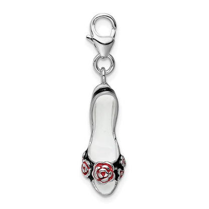 Sterling Silver Amore La Vita Rhodium-Plated Polished 3-D Enameled High Heel Charm With Fancy Lobster Clasp