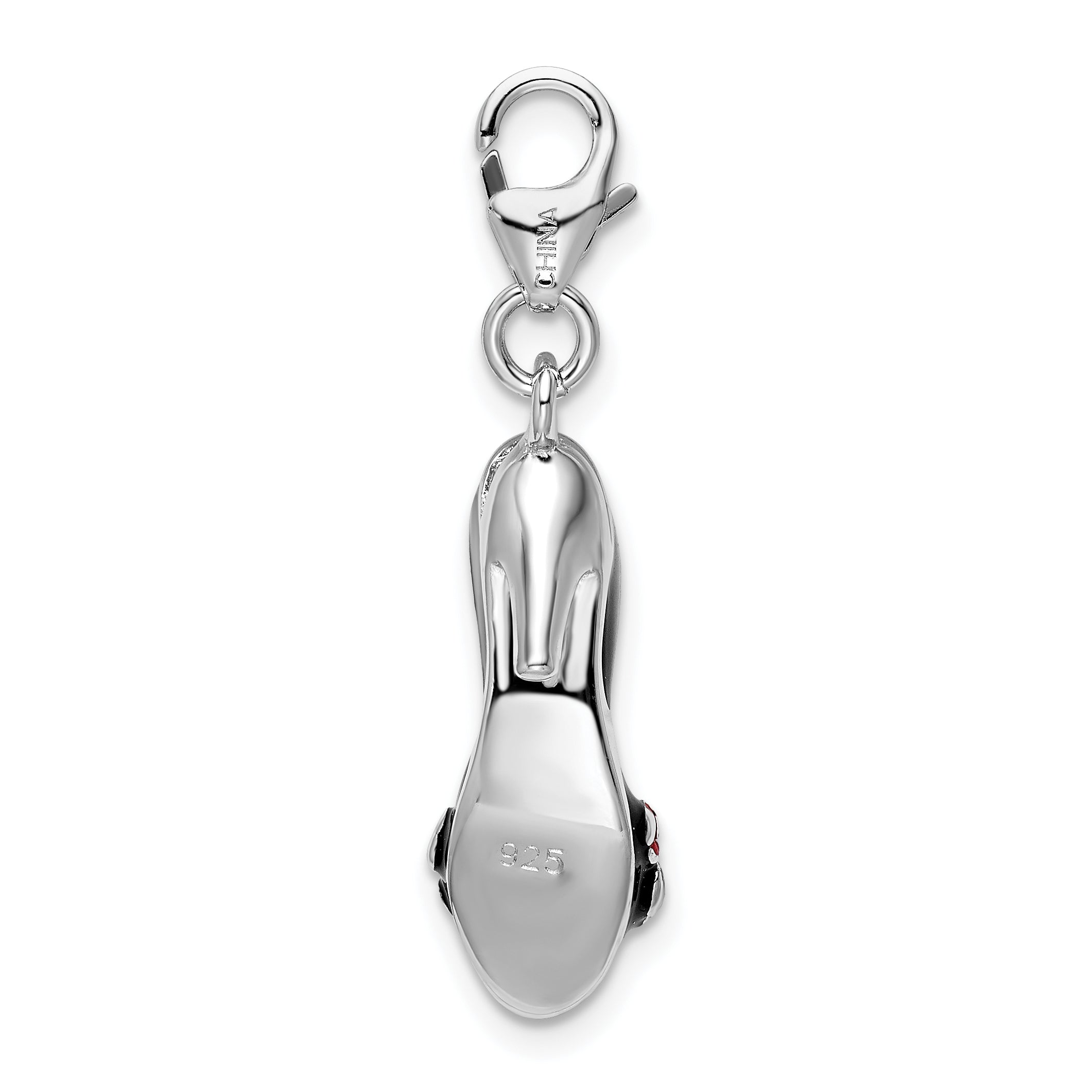 Sterling Silver Amore La Vita Rhodium-Plated Polished 3-D Enameled High Heel Charm With Fancy Lobster Clasp