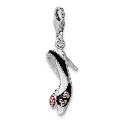 Sterling Silver Amore La Vita Rhodium-Plated Polished 3-D Enameled High Heel Charm With Fancy Lobster Clasp