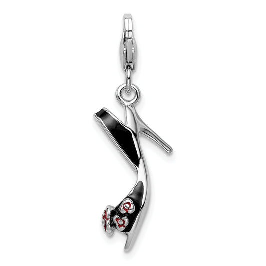 Sterling Silver Amore La Vita Rhodium-Plated Polished 3-D Enameled High Heel Charm With Fancy Lobster Clasp
