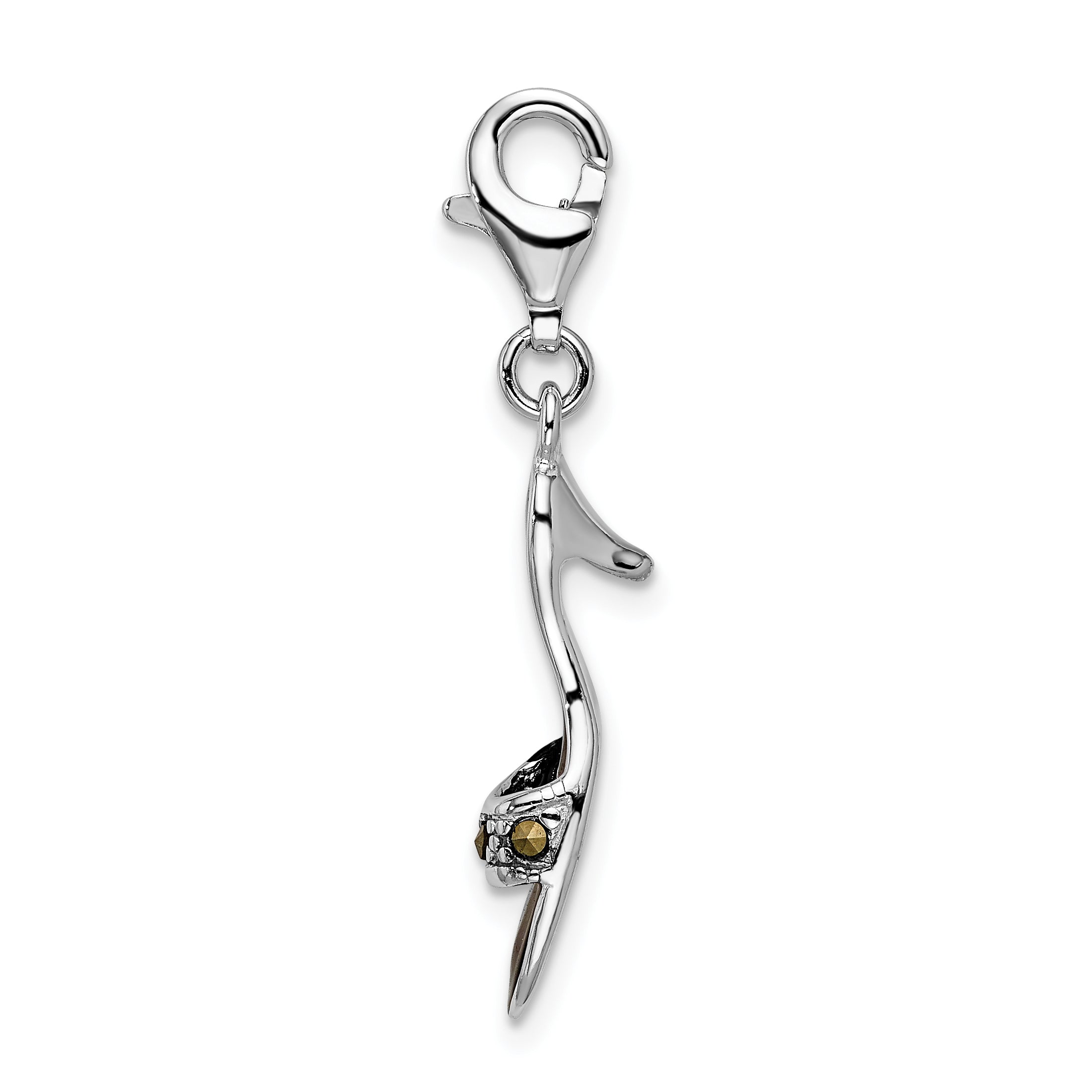 Sterling Silver Amore La Vita Rhodium-Plated Polished 3-D Black Enameled And Marcasite Shoe Charm With Fancy Lobster Clasp