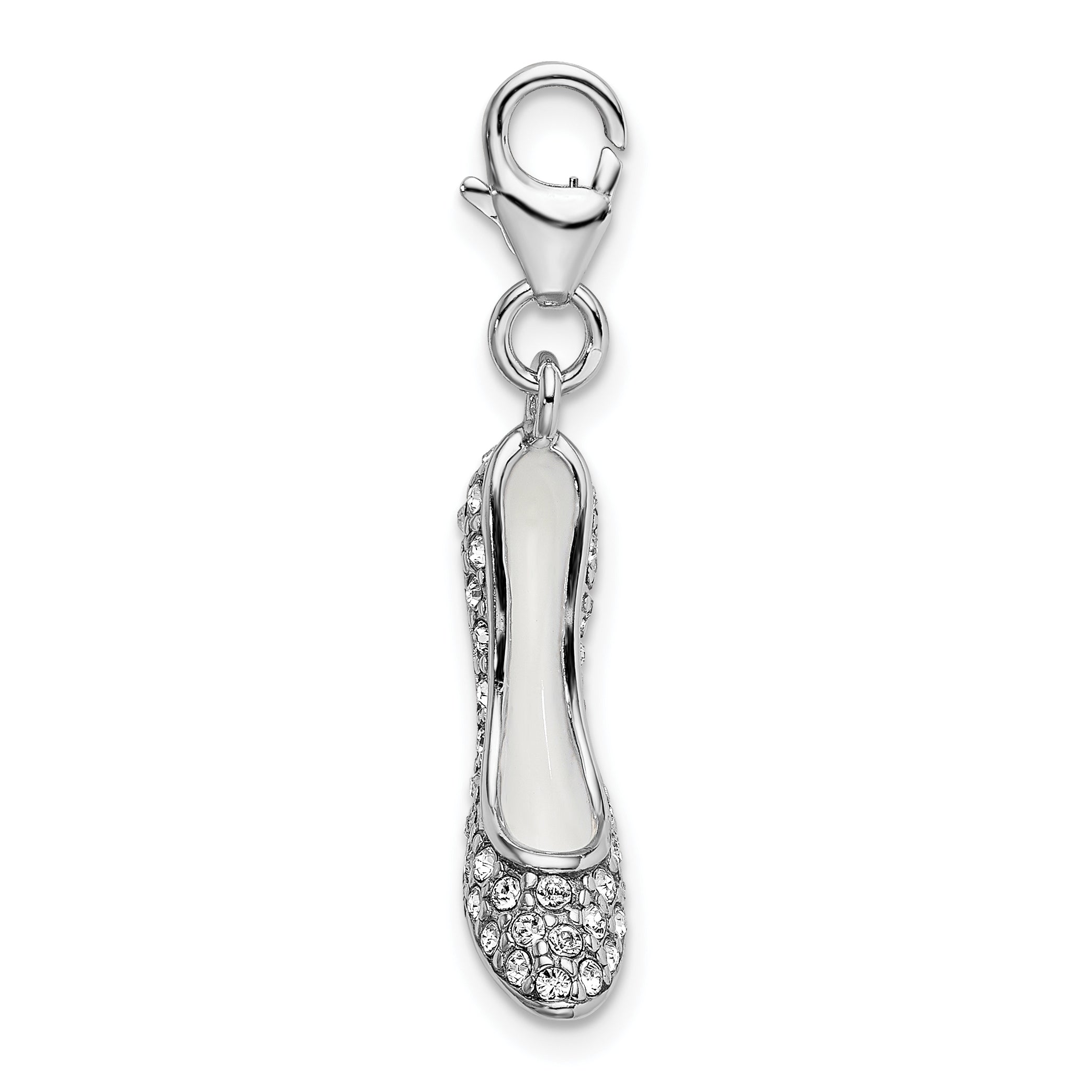 Sterling Silver Amore La Vita Rhodium-Plated Polished 3-D Crystal From Swarovski High Heel Charm With Fancy Lobster Clasp