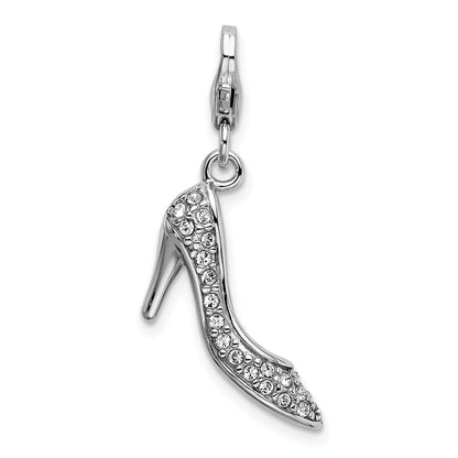 Sterling Silver Amore La Vita Rhodium-Plated Polished 3-D Crystal From Swarovski High Heel Charm With Fancy Lobster Clasp