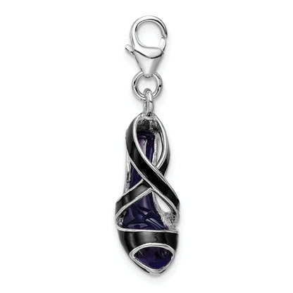 Sterling Silver Amore La Vita Rhodium-Plated Polished 3-D Enameled Black High Heel Charm With Fancy Lobster Clasp