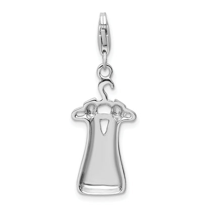 Sterling Silver Amore La Vita Rhodium-Plated Polished Open Back Dress On Hanger Charm W/Lobster Clasp