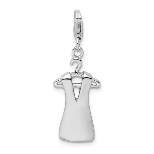 Sterling Silver Amore La Vita Rhodium-Plated Polished Open Back Dress On Hanger Charm W/Lobster Clasp