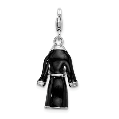 Sterling Silver Amore La Vita Rhodium-Plated Polished 3-D Black Enameled Robe Charm With Fancy Lobster Clasp
