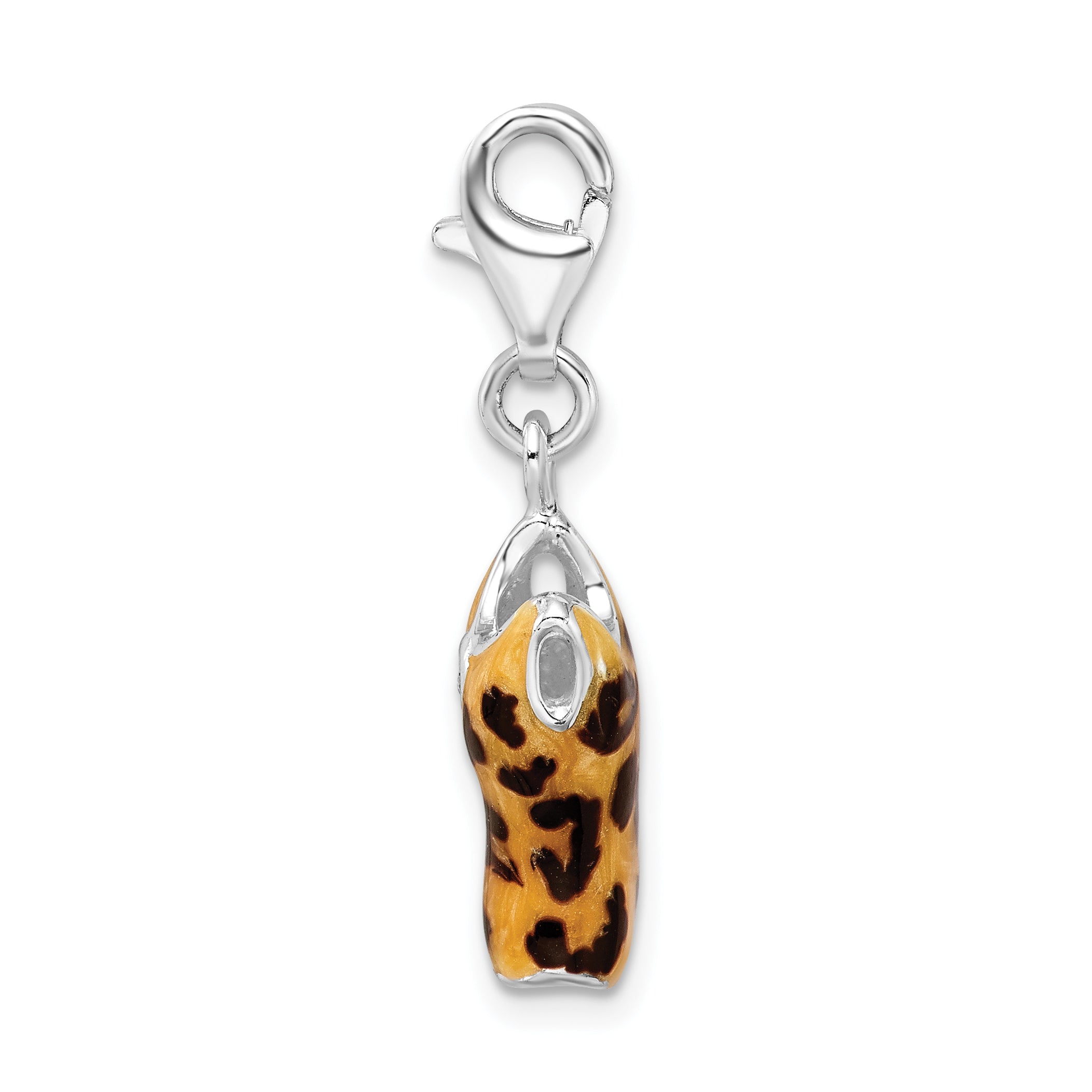 Sterling Silver Amore La Vita Rhodium-Plated Polished 3-D Cz Black Yellow Enameled Tank Top Charm With Fancy Lobster Clasp