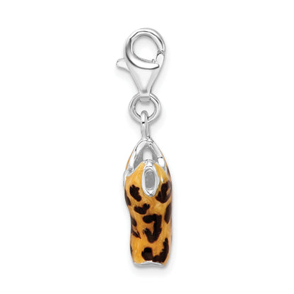 Sterling Silver Amore La Vita Rhodium-Plated Polished 3-D Cz Black Yellow Enameled Tank Top Charm With Fancy Lobster Clasp