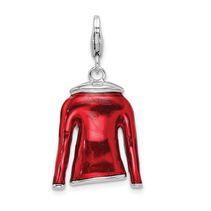 Sterling Silver Amore La Vita Rhodium-Plated Polished 3-D Red Enameled Jacket Charm With Fancy Lobster Clasp