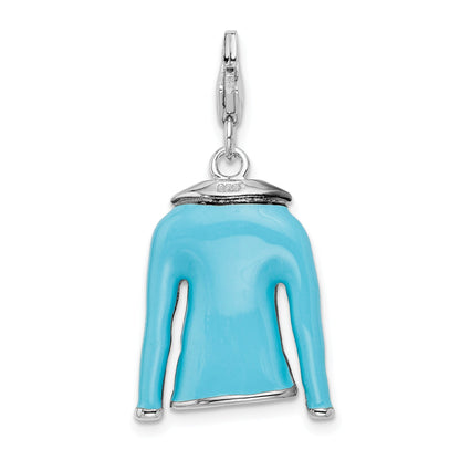 Sterling Silver Amore La Vita Rhodium-Plated Polished 3-D Blue Enameled Jacket Charm With Fancy Lobster Clasp