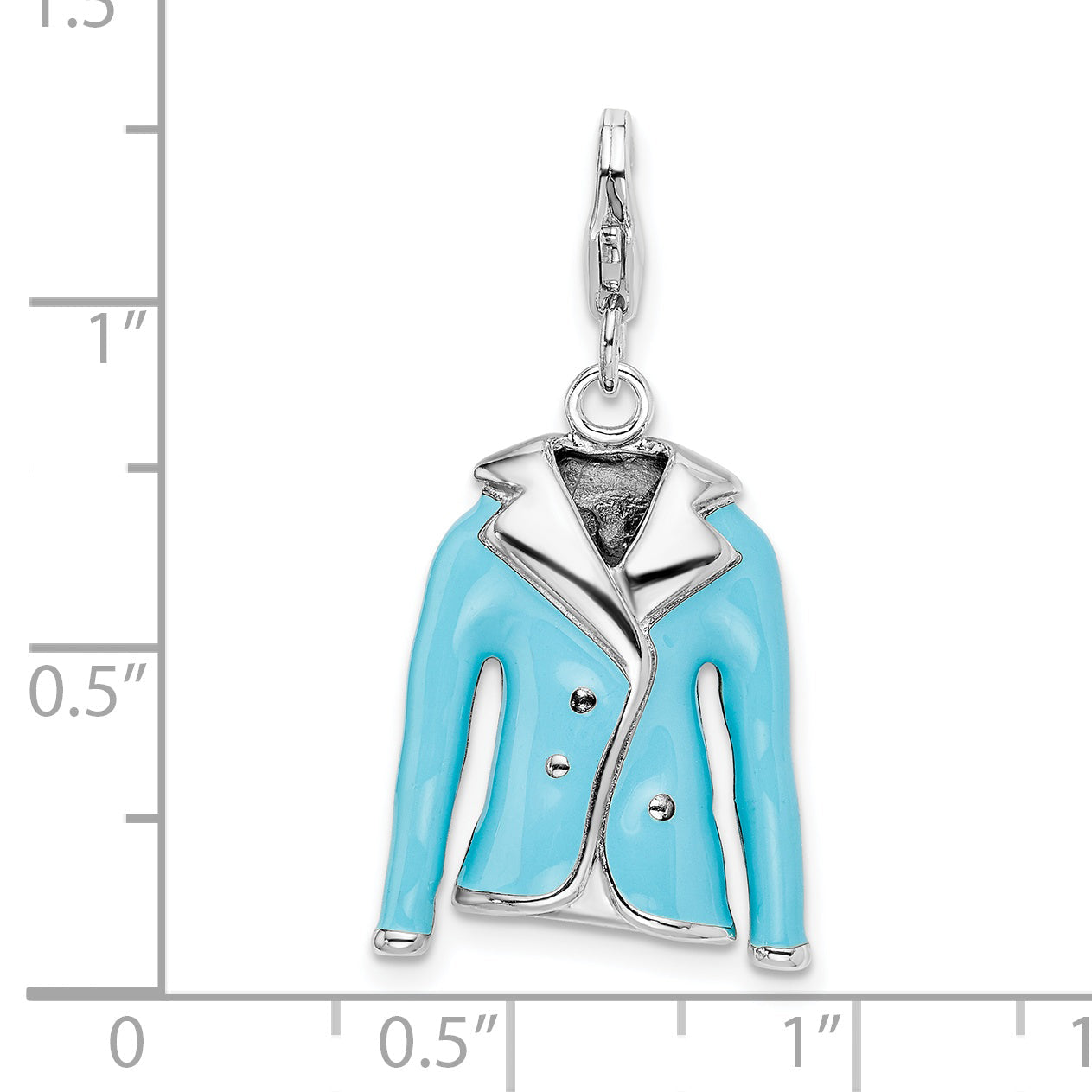 Sterling Silver Amore La Vita Rhodium-Plated Polished 3-D Blue Enameled Jacket Charm With Fancy Lobster Clasp