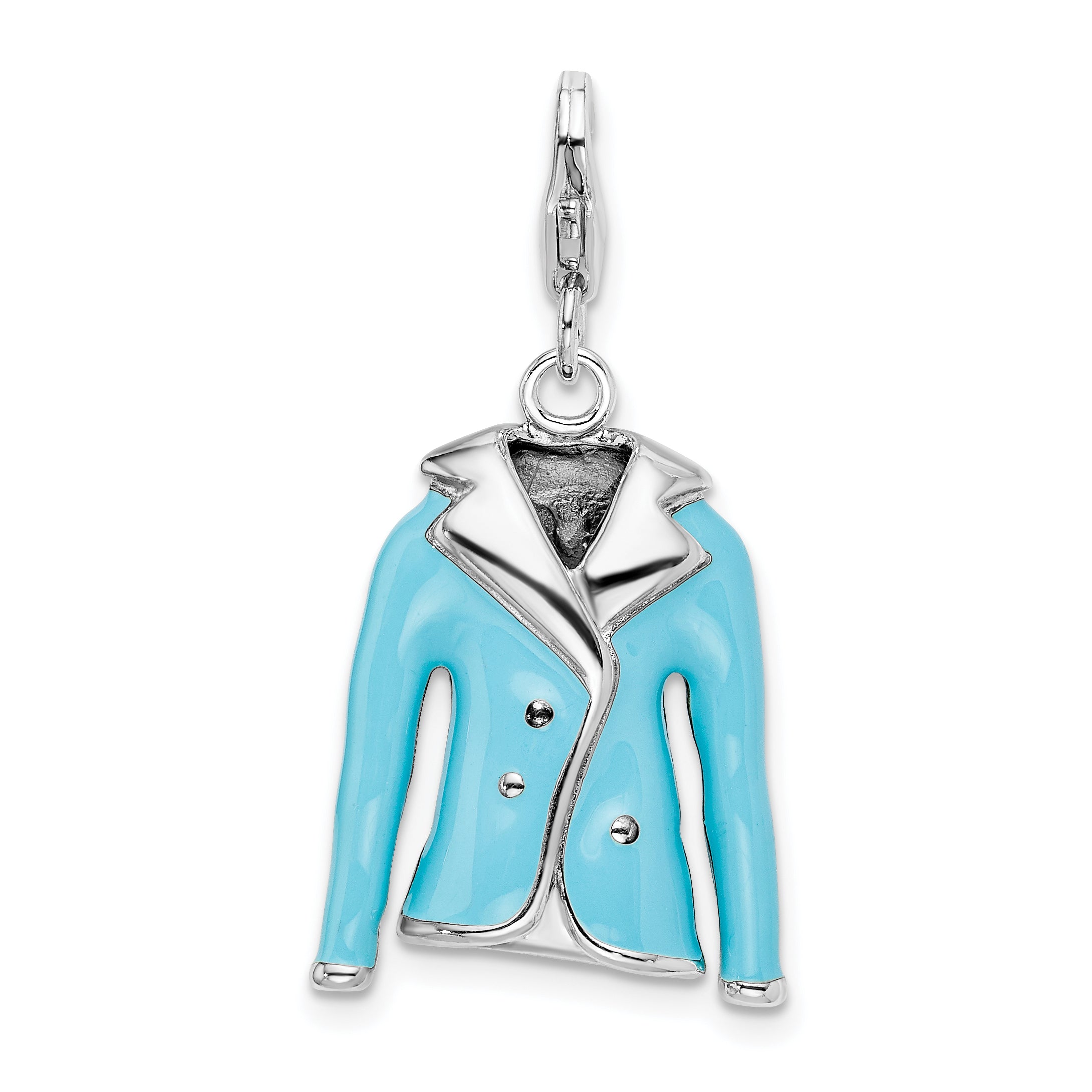 Sterling Silver Amore La Vita Rhodium-Plated Polished 3-D Blue Enameled Jacket Charm With Fancy Lobster Clasp